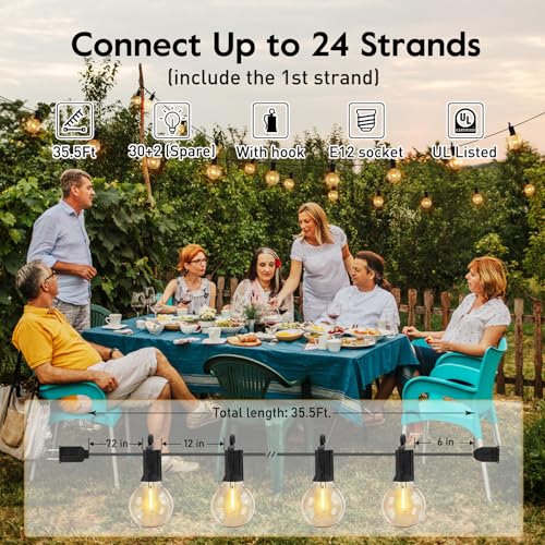Brightown Outdoor String Lights - Waterproof Globe Patio Lights 35 Ft with 30 G40 Shatterproof LED Bulbs, Connectable Commercial Hanging Light for Backyard, Bistro, Porch, Cafe, Deck, Garden - color: Black, size: 30FT