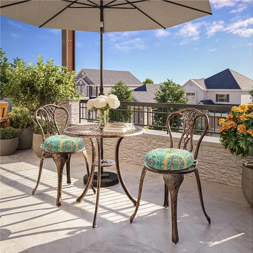 FUNHOME Outdoor Round Bistro Seat Cushions with Ties, Fluffy Tufted Patio Chair Pads 15"x15"x4", Set of 2 Water-Resistant Round Outdoor Chair Cushions for Home Garden Cyan Circle - color: Green Circle