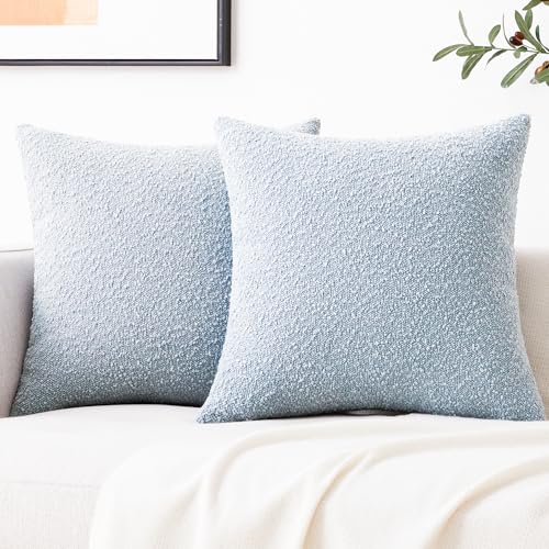 Mixhug Decorative Boucle Throw Pillow Covers, Light Blue, 18 x 18 Inches, Pack of 2 - Textured Boho Pillow Covers for Couch and Bed - color: Light Blue, size: 18" x 18" (Pack of 2)