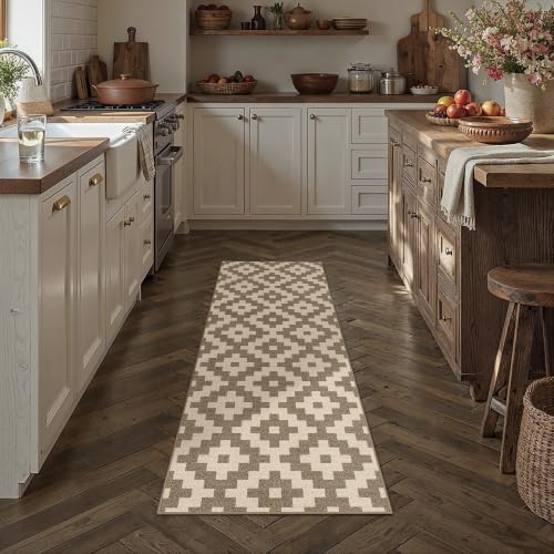 PureCozy Brown Runner Rug 2x6 Washable Long Carpet Low Pile Traditional Distressed Retro Accent Indoor Hallway Throw Rug Non Slip for Kitchen Laundry Bathroom Dining Room - color: Brown&beige, size: 2' x 6' (Runner)
