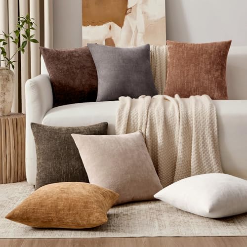 18x18 Inch Set of 2 Textured Throw Pillow Covers Decorative Soft Accent Square Chenille Pillowcases Neutral Farmhouse Cushions Modern Home Decor for Couch Sofa Bedroom Living Room,Irish Cream - color: Irish Cream, size: 18" x 18" (Pack of 2)
