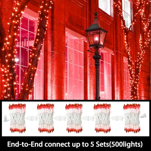 LAMPHOME RED Christmas Lights Set 100 Count 19.6 Feet Incandescent Bulb Mini String Lights for Indoor Christmas Tree Garland Birthday Wedding Party Festival Decoration, White Wire - color: Red-White Wire