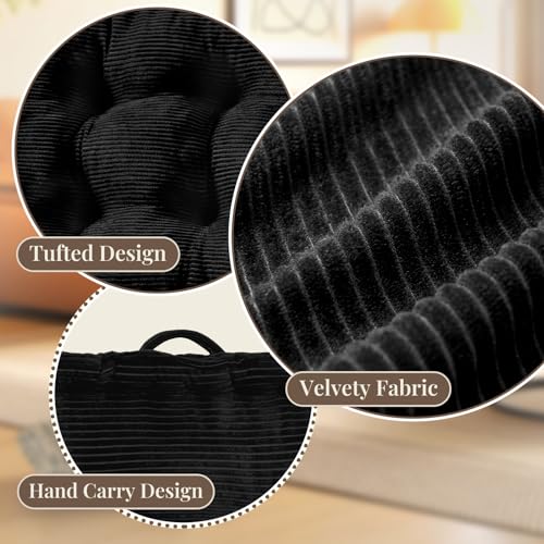 Wellsin Square Floor Pillows for Adults Kids - Meditation Floor Pillow Seating Cushion - Tufted Floor Cushion with Shredded Foam & Velvet Cover, 2 Pack, 20x20 Inch, Black - color: Black, size: 2 Pack (20"x20")