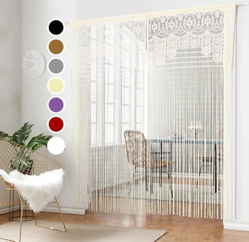 HSYLYM String Door Privacy Lace Curtain Macrame Boho Doorway Window Curtains for Wall Divider Windows Door Covers Decorative Room Separation (35×79in/90×200cm,Champagne) - color: Champagne, size: 35"W x 79"L (Pack of 1)