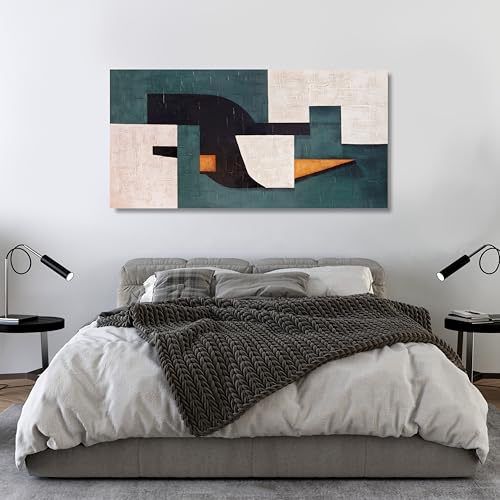 Abstract Wall Art Aesthetic Boho Wall Decor Neutral Abstract Wall Art Blue-Green Geometric Patterns Abstract Framed Artwork for Living Room Bedroom Office 24" X 48" - color: Green, white, black, size: 48"L x 24"W