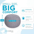 BIRDROCK HOME Round Pouf Ottoman Foot Rest - 18.5”x18.5”x15” Boho Compact Comfortable Soft Cotton Braided Foot Stool with Bean Bag Filling for Living Room, Bedroom, or Nursery (Light Gray) - color: Light Gray
