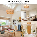 23.6'' Boho Rattan Chandelier Hand Woven Chandelier Light Fixture 3-Light Farmhouse Drum Pendant Light for Dining Room Bedroom Kitchen Hallway Foyer - color: 23.6" Rattan Gold