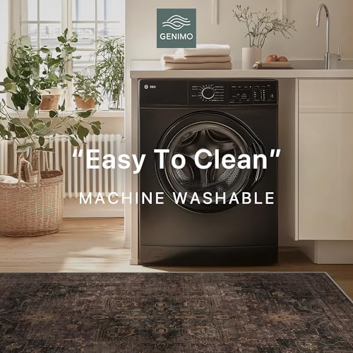 GENIMO Area Rug 2x3 Doormat, Machine Washable Rugs Low Pile, Small Retro Entryway Mat for Entrance, Hallway, Kitchen and Corridor, Charcoal Brown - color: Area Charcoal Brown, size: 2' x 3' (Rectangular)