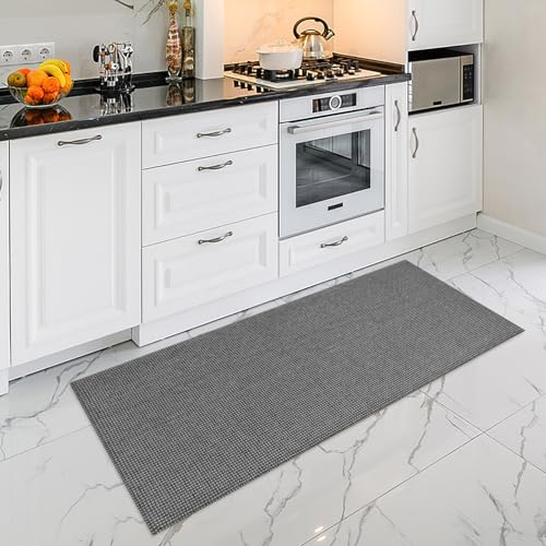Woven Runner Rug 2x5 Ft Washable Runner Rug Front Door Runner Cotton Non Slip Rubber Backed Kitchen Runner Braided Indoor Floor Carpet for Entryway Hallway Kitchen Bedroom(Grey/Dark Grey) - color: Grey/Dark Grey, size: 2x5