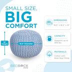 BIRDROCK HOME Round Pouf Ottoman Foot Rest - 18.5”x18.5”x15” Boho Compact Comfortable Soft Cotton Braided Foot Stool with Bean Bag Filling for Living Room, Bedroom, or Nursery (Soft Blue) - color: Soft Blue