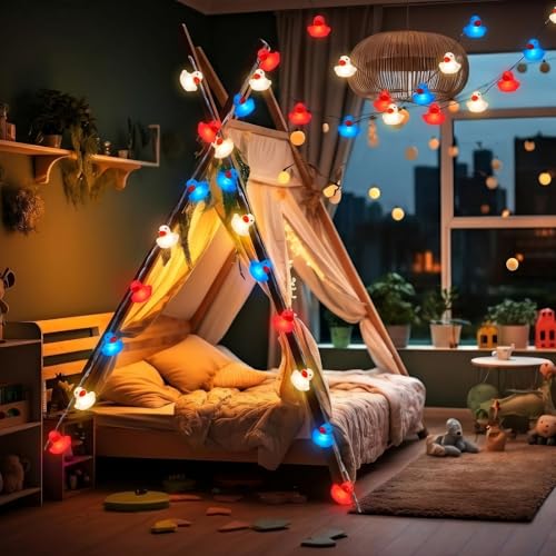 Deekin 20 LED 9.8ft Patriotic Rubber Duck 4th of July Decor LED String Light Battery Operated Red White Blue Duck Fairy Light for Independence Day Bedroom Home Wall Window Yard Decor - color: Red White Blue, size: Patriotic Duck