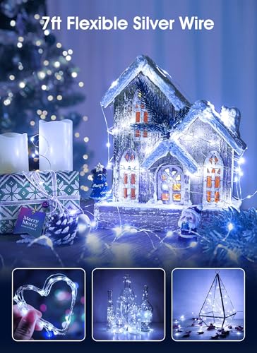 Brightown 24 Pack Fairy Lights Battery Operated - 7Ft 20 Led Mini String Lights Silver Wire Waterproof Firefly Starry DIY Lights for Bedroom Patio Wedding Party Christmas Decor (Pure White) - color: White, size: 24 Pack