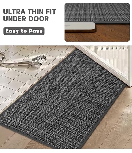 YIHOUSE Bathroom Rugs Sets 2 Pieces, Dark Grey Ultra Thin Bath Mats Fit Under Door, Absorbent Quickly Dry Rubber Backing Braided Bath Mat Set, Non Slip Washable Bath Rugs for Bathroom Floor, Grey - color: Grey Multi, size: 2pieces