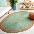 SAFAVIEH Natural Fiber Collection Area Rug - 2'6" x 4' Oval, Teal & Natural, Handmade Jute, Braided Border Design (NF801E) - color: Teal/Natural, size: 2'6" x 4' (Oval)
