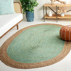 SAFAVIEH Natural Fiber Collection Area Rug - 2'6" x 4' Oval, Teal & Natural, Handmade Jute, Braided Border Design (NF801E) - color: Teal/Natural, size: 2'6" x 4' (Oval)