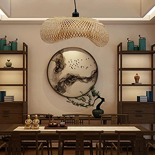 TFCFL 15Inch Bamboo Chandelier, Rattan Pendant Lamp Shade Ceiling Lighting Weave Bamboo Rattan E26 Hanging Light Fixture Hollow Lampshade Pendant Light for Dining Room Restaurant (Bulbs Not Included) - size: 24 Inch, Style A