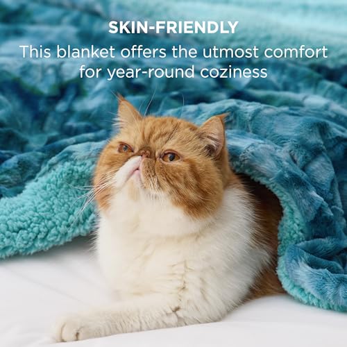 Bedsure GentleSoft Sherpa Fluffy Throw Blanket - Fleece Warm and Cozy Throw for Women Gift, Plush & Fuzzy Faux Fur Christmas Blanket for Couch, Sofa, Bed Decor, Tie Dye Design, Teal, 50x60 Inches - color: 05 - Teal, size: Throw (50" x 60")