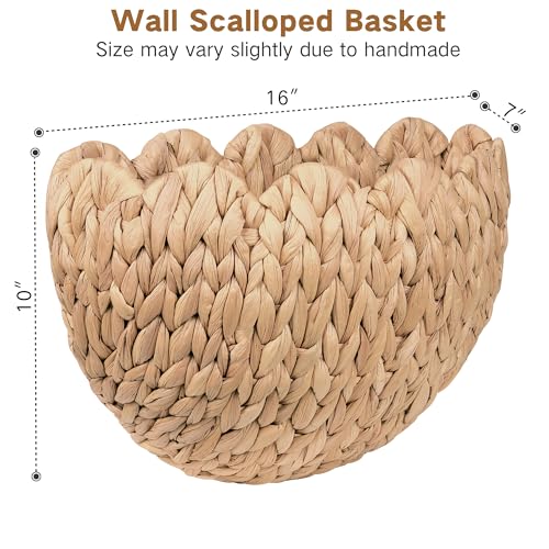 iEGrow Wicker Wall Basket, Scalloped Wall Basket Natural Water Hyacinth, Hanging Baskets for Organizing and Decor, Woven Storage Baskets for Door Mounted Entryway Flower Mail Plant Nursery - color: Natural, size: Oval