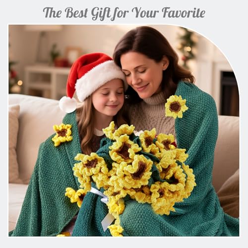 Flower Bouquet Blanket, Birthday Gifts for Mom Teacher Women Grandkids Wife Girlfriend Her, Crochet Flower Blanket, Soft Knitted Throw Blankets for Teacher Appreciation Housewarming Gifts (Sunflowers) - color: C-yellow Sunflowers
