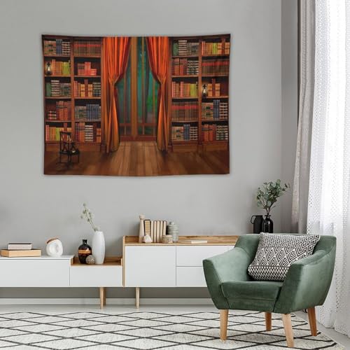 Houselerax Vintage Bookshelf Tapestry,Retro Library Wall Hanging Tapestries,Old Books on Shelf Classical Study Room Student Study College Dorm Bedroom Living Room 60"x40"inch - color: Bookshelf-11, size: W60xL40in