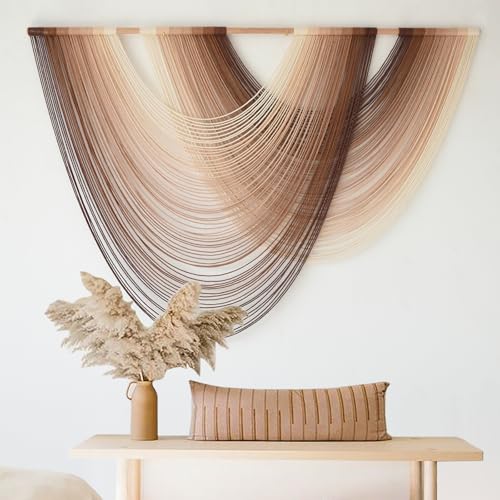 Macrame Wall Hanging Dip-Dye Boho Home Decor Fiber Wall Art Craftsmanship Bedroom Livingroom 57" W x 39" L - color: Ivory Brown