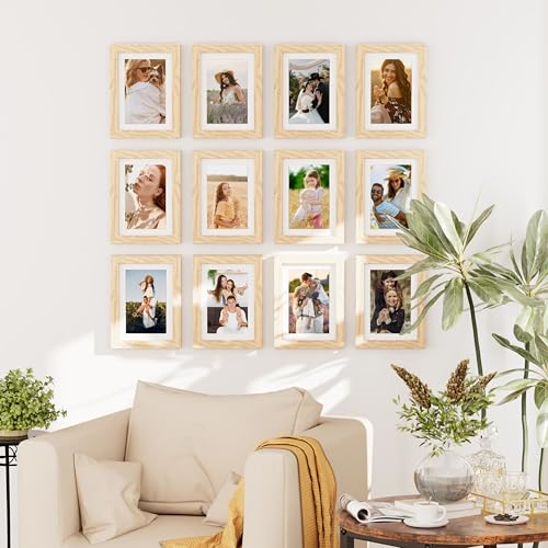 decorUhome 5x7 Picture Frame Set of 10, Display Photos 4x6 with Mat or 5x7 Unmatted for Picture Frames Collage Wall Decor, Natural - color: Natural, size: 5x7