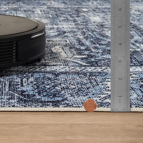 Bloom Rugs Washable Non-Slip 7 ft Runner - Blue Traditional Runner for Entryway, Hallway, Bathroom, and Kitchen - Exact Size: 2.5' x 7' - color: Blue, size: 2'6" x 7' (Runner)