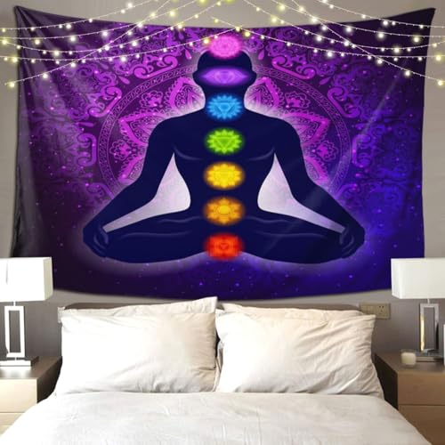 RTAFGU Chakra Meditation Tapestry, Purple Mandala Chakra Meditation, Yoga Spiritual Healing Art Tapestries Home Aesthetic Wall Hanging for Bedroom Living Room, Dorm Party Decoration 80" L x 60" W - color: Chakra Meditation_1504, size: 80"L x 60"W
