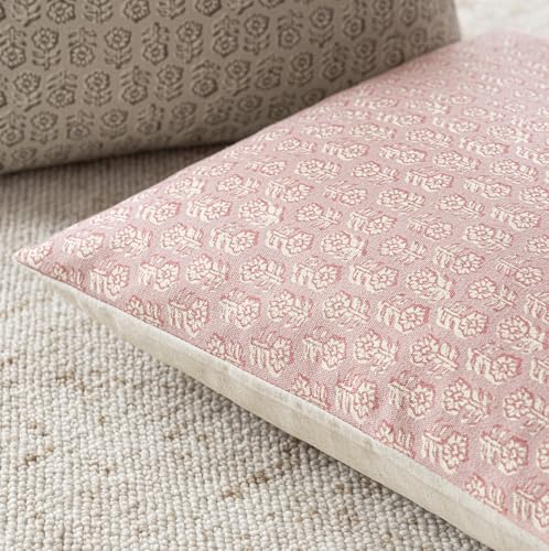 Foindtower Set of 2 Decorative Neutral Floral Print Throw Pillow Covers Vintage Accent Farmhouse Cushion Covers Boho Home Decor for Sofa Chair Couch Bedroom Living Room Outdoor,18×18 Inch,Light Pink - color: Light Pink, size: 18" x 18" (Pack of 2)