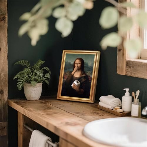 ICHZUMW Gold Framed Funny Mona Lisa Toilet Paper Canvas Wall Art, Quirky Humorous Parody Painting Wall Decor, Ready to Hang for Bathroom Restroom Powder Room, 8x10in - color: Funny Mona Lisa, size: 10"L x 8"W