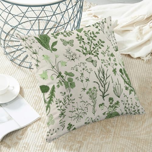 AEIOAE Summer Pillow Covers 16x16 Inch Set of 2,Olive Green Wild Flower Plant Throw Pillows Case,Seasonal Floral Outdoor Decorative Square Linen Farmhouse Decor Cushion Covers for Home Sofa Bed Couch - color: Olive Green Wild Floral, size: 16" x 16" (Pack