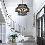 22" Black Boho Rattan Chandelier Light Fixture Hand Woven Farmhouse Pendant Lighting Rustic Boho Chandeliers for Dining Room Living Room Hallway Foyer 5 Lights - color: Black, size: 22 Inch