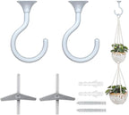 2 Sets Large Swag Ceiling Hooks 2.4 inch Heavy Duty Metal Ceiling Hooks for Hanging Plants and Lights, Fit for Wood, Concrete and Drywall Ceilings (White)
