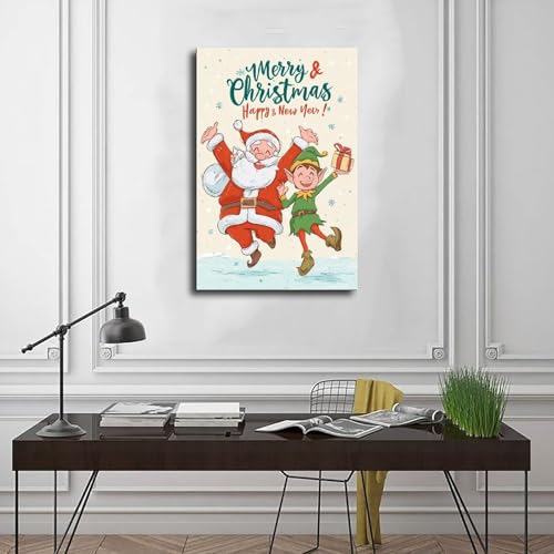 JDBeehpy Merry Christmas & Happy New Year Wall Art Poster Santa Claus and Elf Frameless Canvas Print Painting Lively Cheerful Home Decor Mural 08x12inch(20x30cm) - color: Elf Unframe, size: 12L" x 8W"