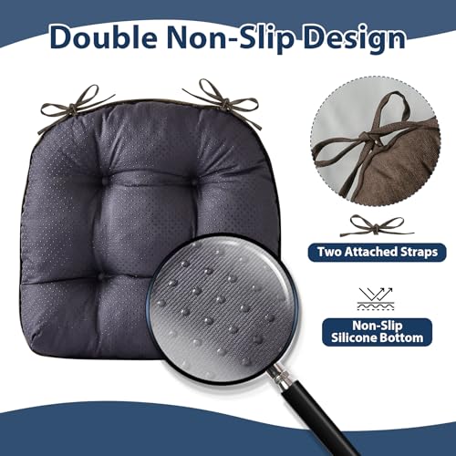 IASEAHK Chair Cushions for Dining Chairs, Seat Cushions for Kitchen Chairs, Indoor Seat Cushions with Ties, Tufted Foam Chair Pads, Non Slip Chair Cushions Set of 4, 15.5" x 15.5" x 4", Brown - color: Brown, size: Pack of 4