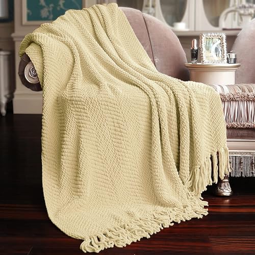 Home Soft Things Throw Blanket Knitted Tweed Throw 50'' x 60'', Light Camel, Super Soft Cozy Warm Comfortable Breathable Throw for Living Room Chair Couch Bed Sofa Bedroom Home Décor - color: Light Camel, size: 50 in x 60 in