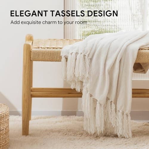 RECYCO Throw Blanket Soft Cozy Chenille Throw Blanket with Fringe Tassel for Couch Sofa Chair Bed Living Room Gift (Ivory White, 50" x 60") - color: Ivory White, size: 50'' X 60''