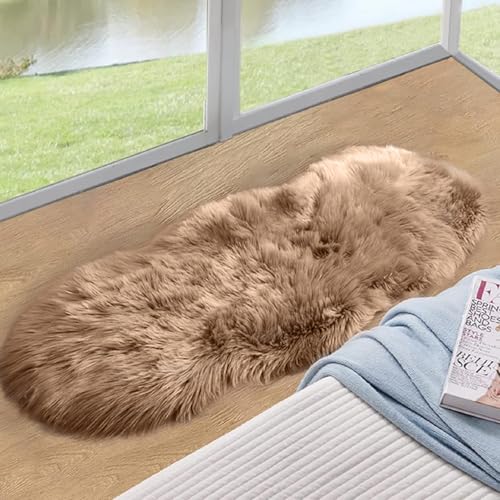 ORINOVA Beige Faux Sheepskin Fluffy Fur Rugs for Bedroom Machine Washable 2x4 Shag Area Rugs for Living Room Office Furry Nursery Rug - color: Beige, size: 2' x 4' (Sheepskin Fur)
