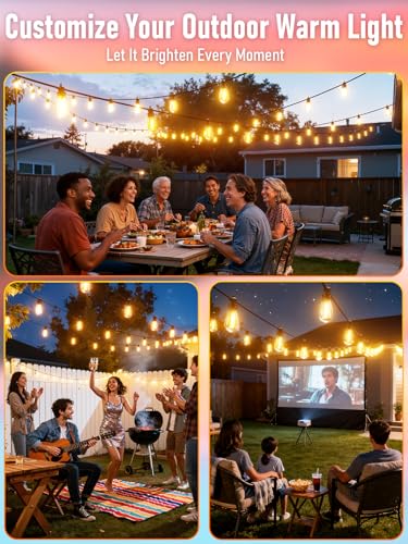 200FT LED Outdoor String Lights with 60 Edison Shatterproof IP65 Waterproof Bulbs, 2700K Dimmable Commercial Grade Patio Lights, Heavy Duty Outside Hanging Light for Garden Decor - size: 200FT