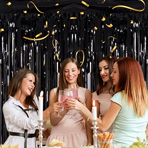 2 Pack 3.2ft x 8.2ft Black Tinsel Foil Fringe Curtains, Metallic Foil Tinsel Photo Booth Backdrop Streamer for New Years Decorations Halloween Bachelorette Birthday Holiday Celebration Party Supplies - color: Black