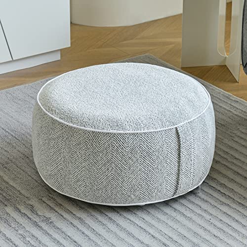 Inflatable Pouf Ottoman, 21x10 Inches Stuffed Chenille Ottoman with Inflatable PVC Liner, Foot Rest with Portable Handle, Round Floor Pillow for Living Room, Bedroom, Kids Room - color: Grey