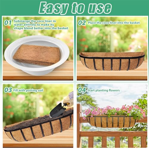 Y&M 2pcs 36" Coco Liner for Window Box Deck Basket Planter Trough Coconut Fiber Liners, Pre-Formed Replacement for 36inch Outdoor Hanging Basket - color: 2pcs 36in Arc