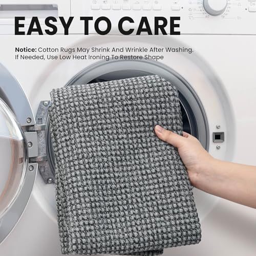 EARTHALL Woven Area Rug 2x3 Ft Washable Rugs for Entryway Braided Non Slip Throw Rugs Door Mat Indoor Outdoor Entrance Small Cotton Woven Carpet for Kitchen Foyer Front Door, Dark Gray - color: Dark Gray/Gray, size: 2' x 3' (Rectangular)