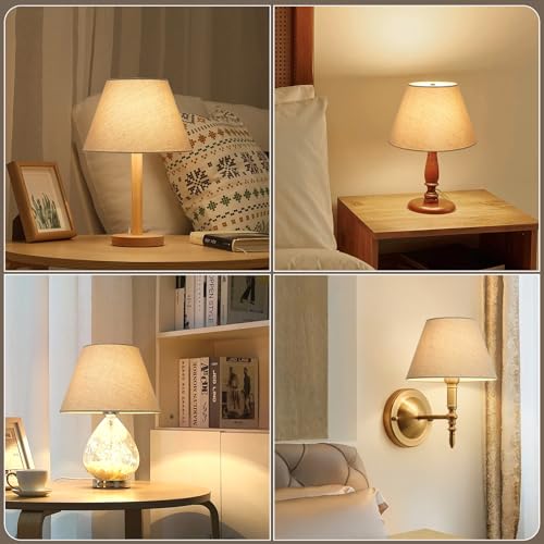 Seaside village Small Lamp Shades for Table Lamp, Natural Linen Lamp Shades Set of 2, 5.5" Top x 10" Bottom x 6.6" High, Brown Burlap Lampshade Replacement, Spider, Bulb Clip Adapters Included - color: Brown