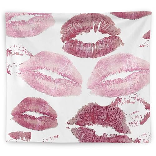 WNAGT Trendy Black and White Kiss Lips Tapestry Wall Hanging, Funky Makeup Wall Decor, Fashion Aesthetic Wall Blanket Decor for Girls Room College Dorm Makeup Room Beauty Room, 50x60 Inch - color: pink