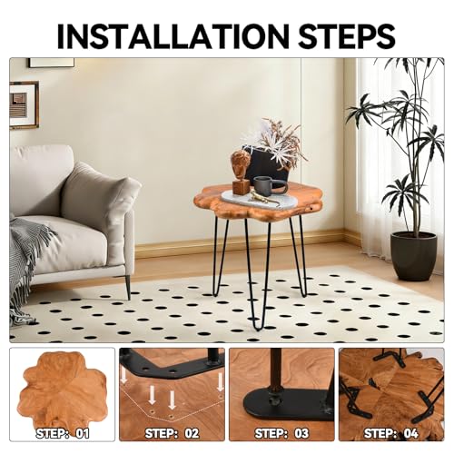 19.5 Inch Live Edge Side Table, Wood Small End Table with Waterproof, Rustic Accent Table Unique for Living Room, Bedroom, Home, Freeform - size: 19.5"D x 19.5"W x 20"H