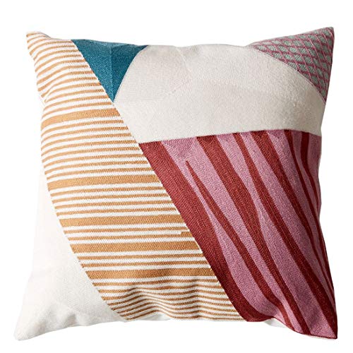 vctops Boho Geometric Tufted Decorative Throw Pillow Cover Farmhouse Cotton Embroidery Accent Square Cushion Case for Couch Sofa Bed (EmbroideryM, 18"x18") - color: Embroiderym, size: 18" x 18" (Pack of 1)