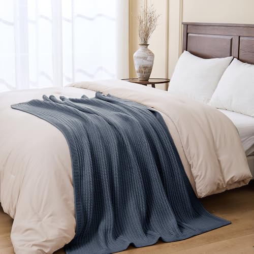 Chunky Knit Dusty Blue Throw Blanket for Couch Soft Cozy Lightweight Decorative Blanket for Couch Sofa Bed Living Room, Spring Throw 50"x60" - color: Dusty Blue, size: 50"x 60"