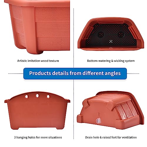 ORIMERC 9.8 inch 8 Pack Brick Red Wall Hanging Planters for Indoor Outdoor Plants Hanging Plant Holder with Drainage Hole Fence Balcony Planters Railing Hanging Pot Plant Wall Mount Decor with Hooks - color: Brick Red