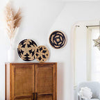Wall Basket Decor, Woven Hanging Set of 3, Boho Circular Flat Decorative Baskets - Natural Seagrass Bowls for Living Room, Bedroom, Rattan Wall Decor Art - Handwoven (Black)